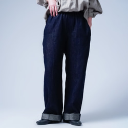[wafu] 純日本製亞麻牛仔寬大休閒褲/深靛藍 b011h-din2 第8張的照片