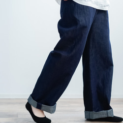 [wafu] 純日本製亞麻牛仔寬大休閒褲/深靛藍 b011h-din2 第4張的照片