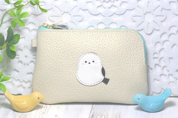L字ファスナー財布・シマエナガ（アイボリー・福財布）しまえなが・雪  
