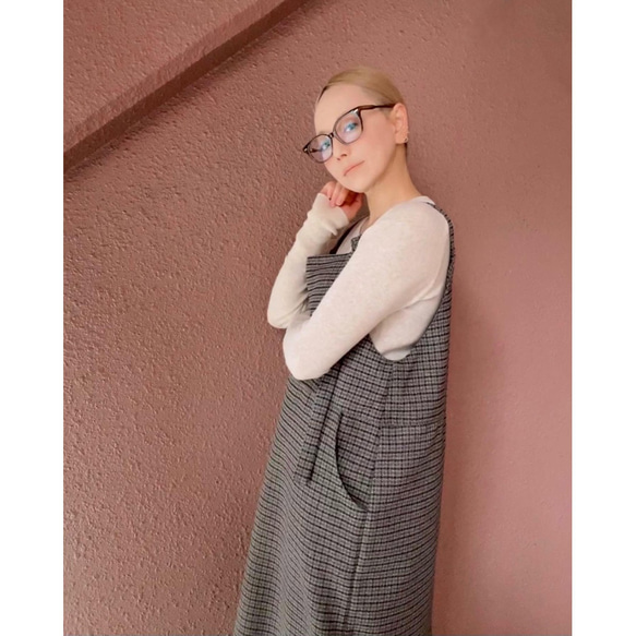 2色可選❣️尺寸長度可供選擇❤️成人溫暖輕薄的格紋❤️時尚的工裝褲套頭裙 第3張的照片