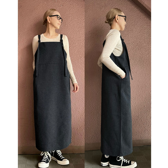 2色可選❣️尺寸長度可供選擇❤️成人溫暖輕薄的格紋❤️時尚的工裝褲套頭裙 第4張的照片
