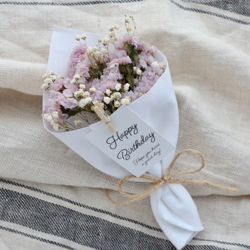 ピンク系カラー！スターチスとかすみ草の小さなドライフラワーブーケ