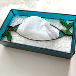 ガラス製 ステンドグラス リーフ ティッシュケース ティッシュボックス