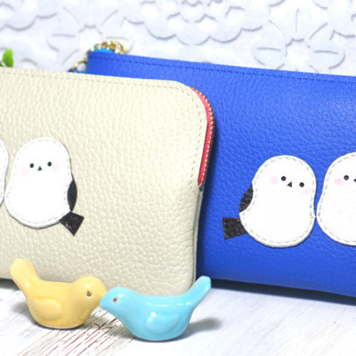 L字ファスナー長財布・シマエナガ・アイボリー・福財布・しまえなが