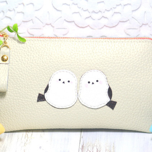 L字ファスナー長財布・シマエナガ・アイボリー・福財布・しまえなが