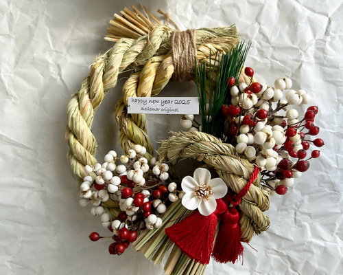 しめ飾り お正月飾り2025 梅 紅白 しめ縄・しめ飾り aiellemar 通販