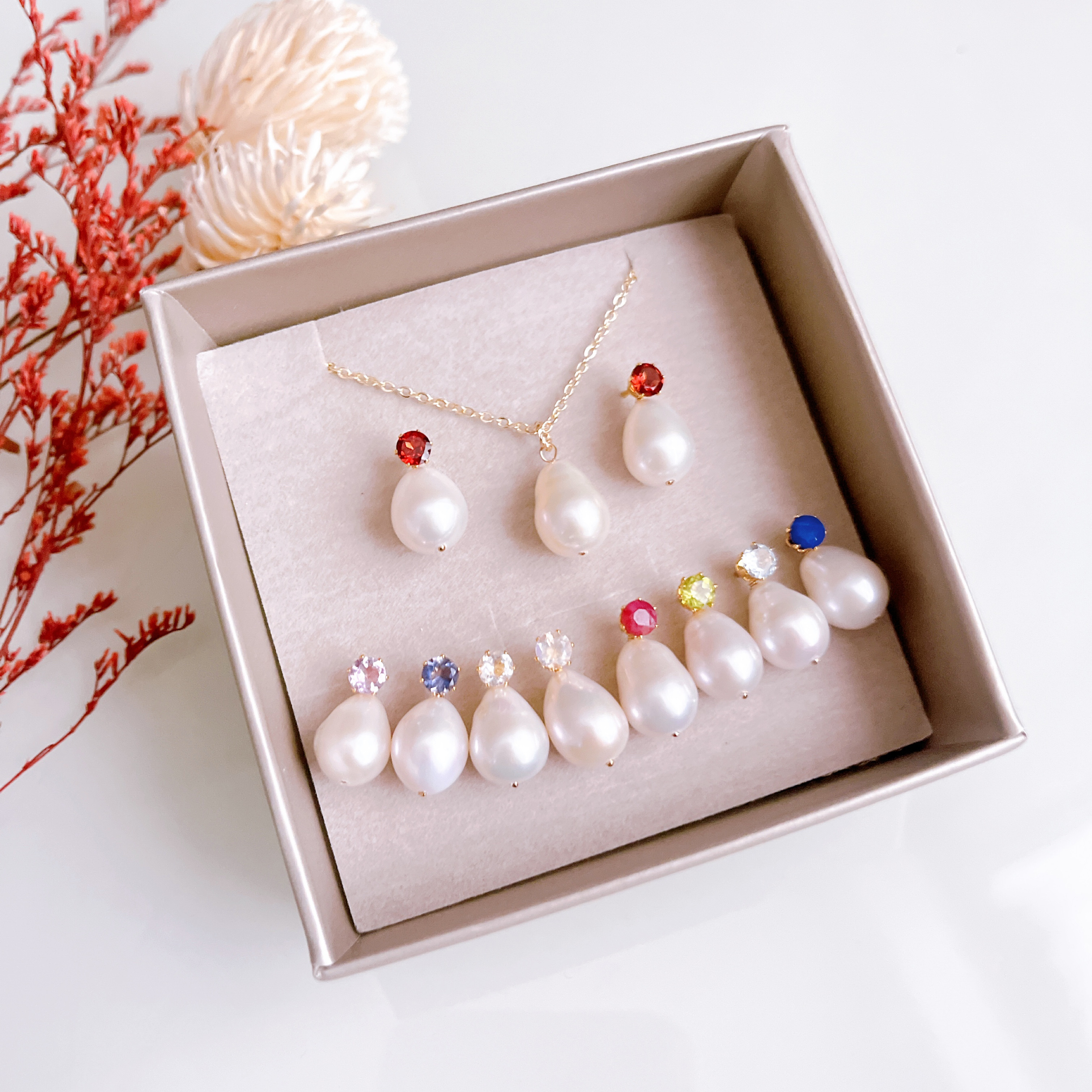 特集掲載《選べる誕生石》大粒 雫 淡水パールと誕生石の2wayピアス イヤリング ネックレス セット 14kgf 誕生日