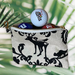 鑰匙袋 迷你小袋 黑貓和牡丹 日本圖案 也可用作高爾夫球袋 第3張的照片