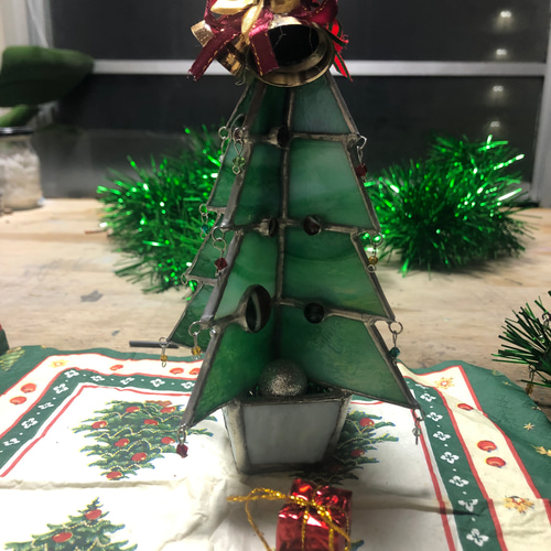 ビンテージ オーナメントグラス ステンドグラス クリスマスツリー 高さ33cm