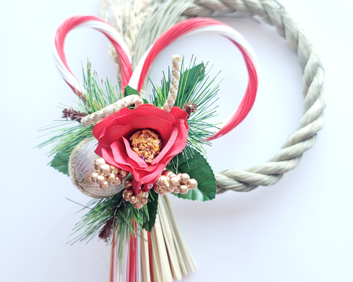 しめ縄しめ飾り　お正月飾り　しめ縄リース　紅白 紅白水引しめ縄 しめ縄 しめ飾り お正月飾り しめ縄 正月 正月飾り