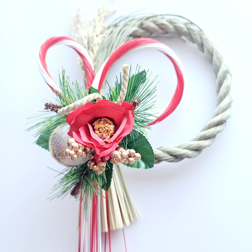 ＊萌＊*プロフ必読*＊ページ　✴︎クリスマスリースandしめ縄飾り✴︎ 洋風ダブルフェルトしめ縄 ピンク お正月 新年 正月飾り