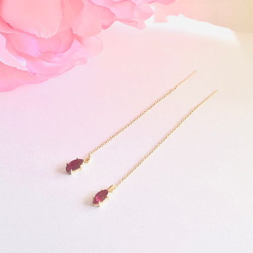 アメジストとロードライトガーネットのアメリカンピアス14kgf