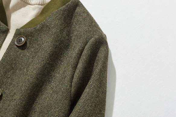 下一季主打外套 羊毛混紡人字紋布料束口大衣 綠色 231013-3 第3張的照片