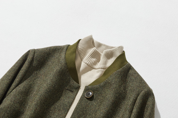 下一季主打外套 羊毛混紡人字紋布料束口大衣 綠色 231013-3 第2張的照片