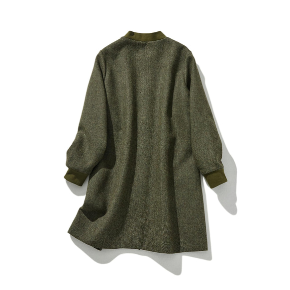 下一季主打外套 羊毛混紡人字紋布料束口大衣 綠色 231013-3 第8張的照片