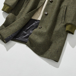 下一季主打外套 羊毛混紡人字紋布料束口大衣 綠色 231013-3 第4張的照片