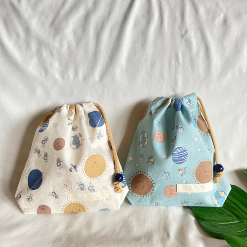 給食袋コップ入れ2枚セット 昆虫図鑑柄(イエロー＆ライトブルー) 楽天