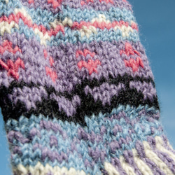 手編みウールニットソックス/ストライプソックス/ウールかぎ針編みストッキング/あったかウールソックス-北欧フェアアイル風ストロベ 11枚目の画像