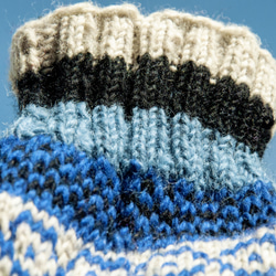 手編みウールニットソックス/ストライプソックス/ウールかぎ針編みストッキング/あったかウールソックス-北欧フェアアイルスタイル青 10枚目の画像
