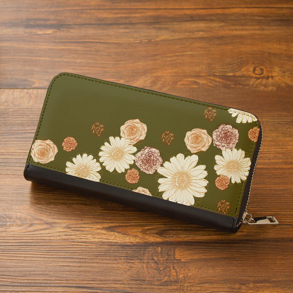 【長財布】ガーベラオリーブ【花柄】【Hanayukiオリジナルアート】財布 大容量