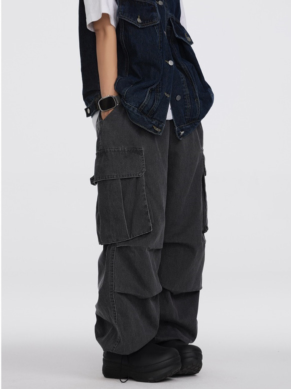 レトロゆったりワイドパンツファッションブランドカジュアルストレートパンツ男  2カラー 20-1180 2枚目の画像