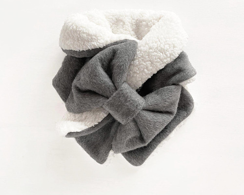 ふんわり♪リボンマフラー｜ウールビーバー・アンゴラ入り(グレー