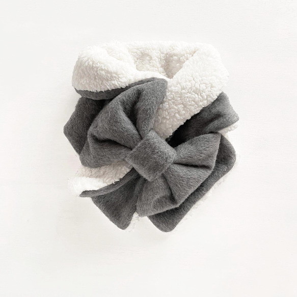 柔軟♪ 絲帶圍巾 | 羊毛海狸/安哥拉山羊毛（灰色）x 毛皮（白色） 第1張的照片