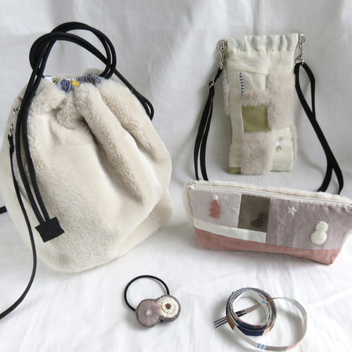 ✮657 ミニ巾着バッグ pjcリネンファブリック ハンドメイド 同梱