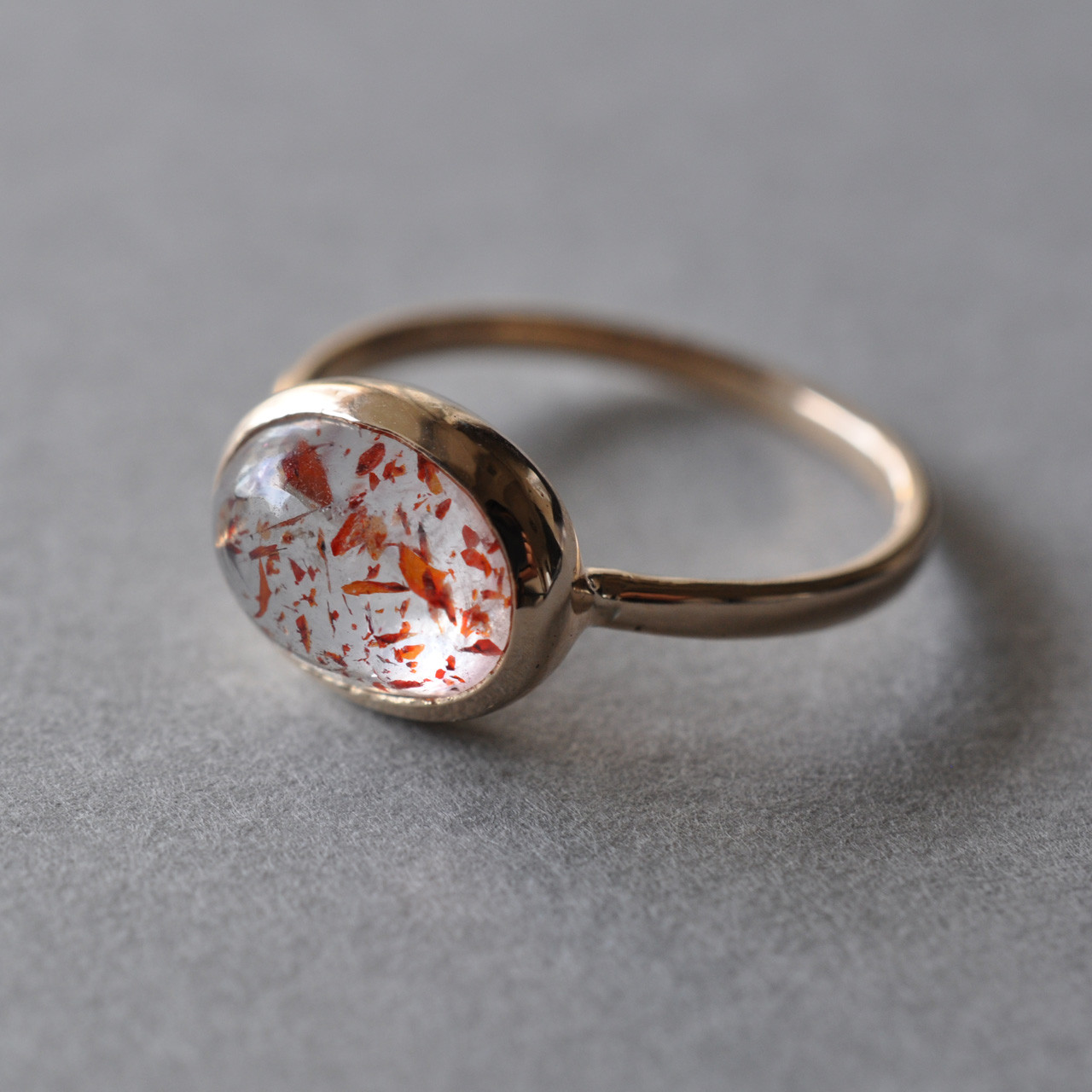 【K10】Hematite in Quartz Ring  ヘマタイトインクォーツ Bezel Setting