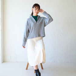 Morino Gakko 穿起來有趣 半拉鍊針織衫（淺灰色） 羊毛混紡針織衫 第17張的照片