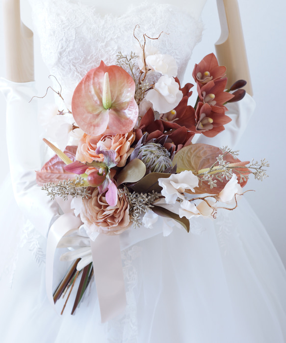 胡蝶蘭　アンスリューム✴︎ アンティークピンク　アームブーケ&ブートニアset 胡蝶蘭 アンスリューム✴︎ アンティークピンク アームブーケ