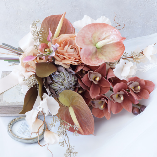 胡蝶蘭　アンスリューム✴︎ アンティークピンク　アームブーケ&ブートニアset 胡蝶蘭 アンスリューム✴︎ アンティークピンク アームブーケ