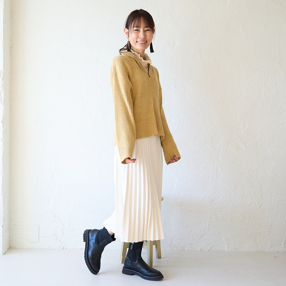 Morino Gakko 穿起來有趣 半拉鍊針織衫（混合芥末黃） 羊毛混紡針織衫 第13張的照片