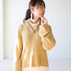 Morino Gakko 穿起來有趣 半拉鍊針織衫（混合芥末黃） 羊毛混紡針織衫 第7張的照片