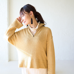 Morino Gakko 穿起來有趣 半拉鍊針織衫（混合芥末黃） 羊毛混紡針織衫 第1張的照片