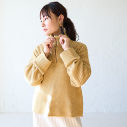 Morino Gakko 穿起來有趣 半拉鍊針織衫（混合芥末黃） 羊毛混紡針織衫 第9張的照片
