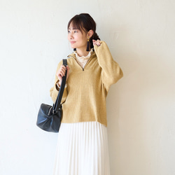 Morino Gakko 穿起來有趣 半拉鍊針織衫（混合芥末黃） 羊毛混紡針織衫 第18張的照片