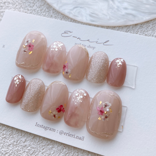 ふんわりドライフラワー♡ ピンクベージュ 押し花 ニュアンス