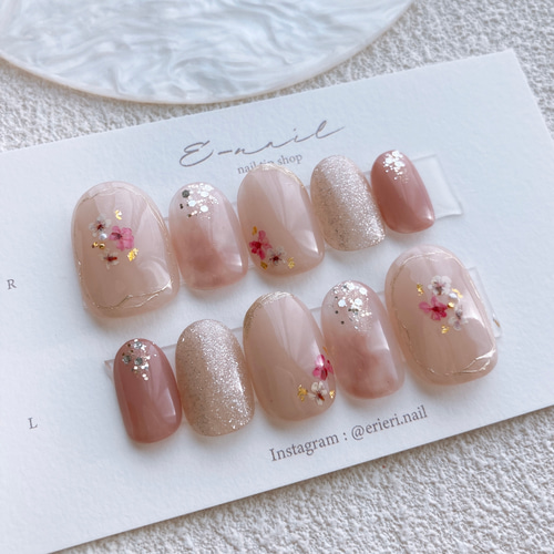 ふんわりドライフラワー♡ ピンクベージュ 押し花 ニュアンス