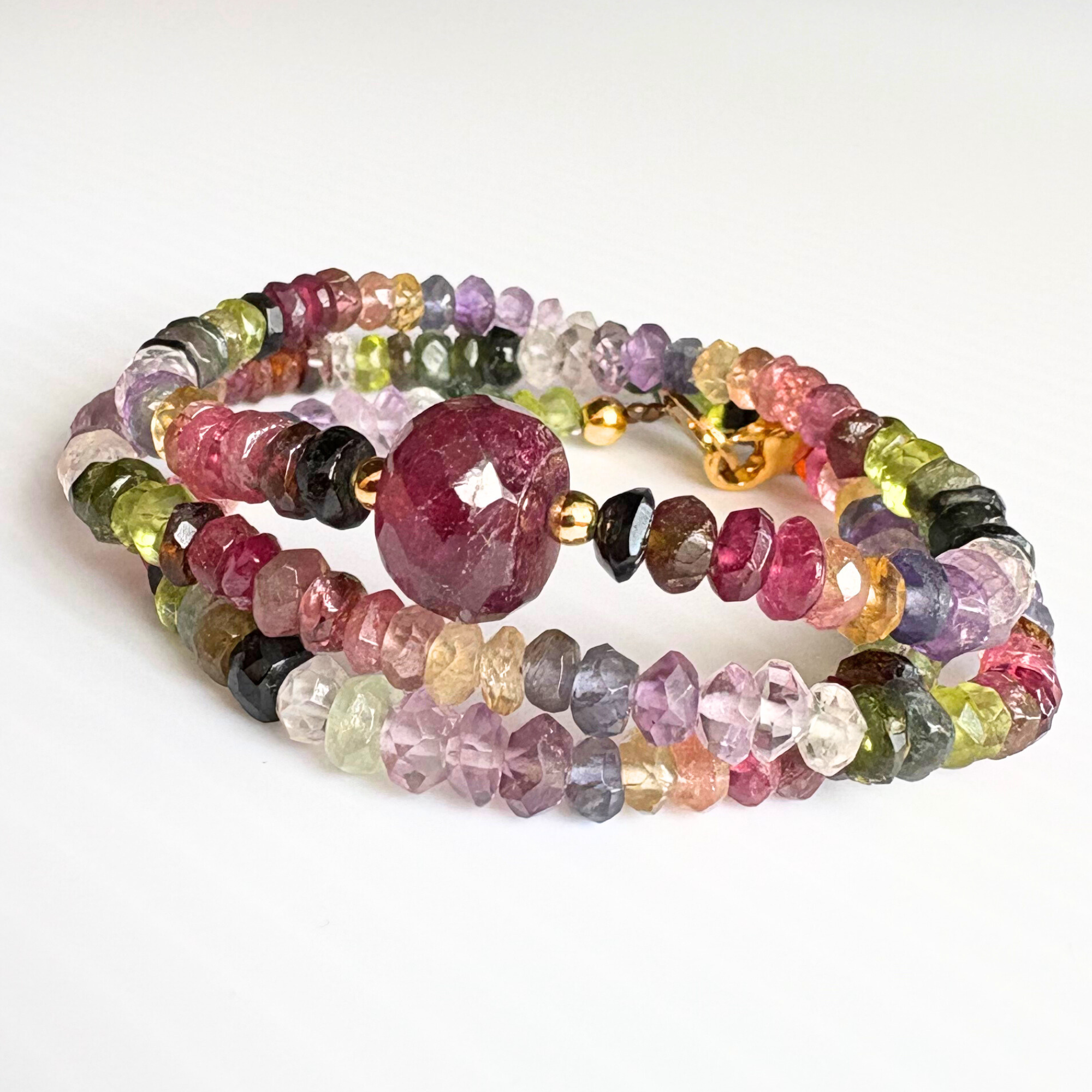 【B32】　色彩のグラデーションが映える｜ピンクトルマリン×カットトルマリンネックレス　天然石ビーズアクセサリー