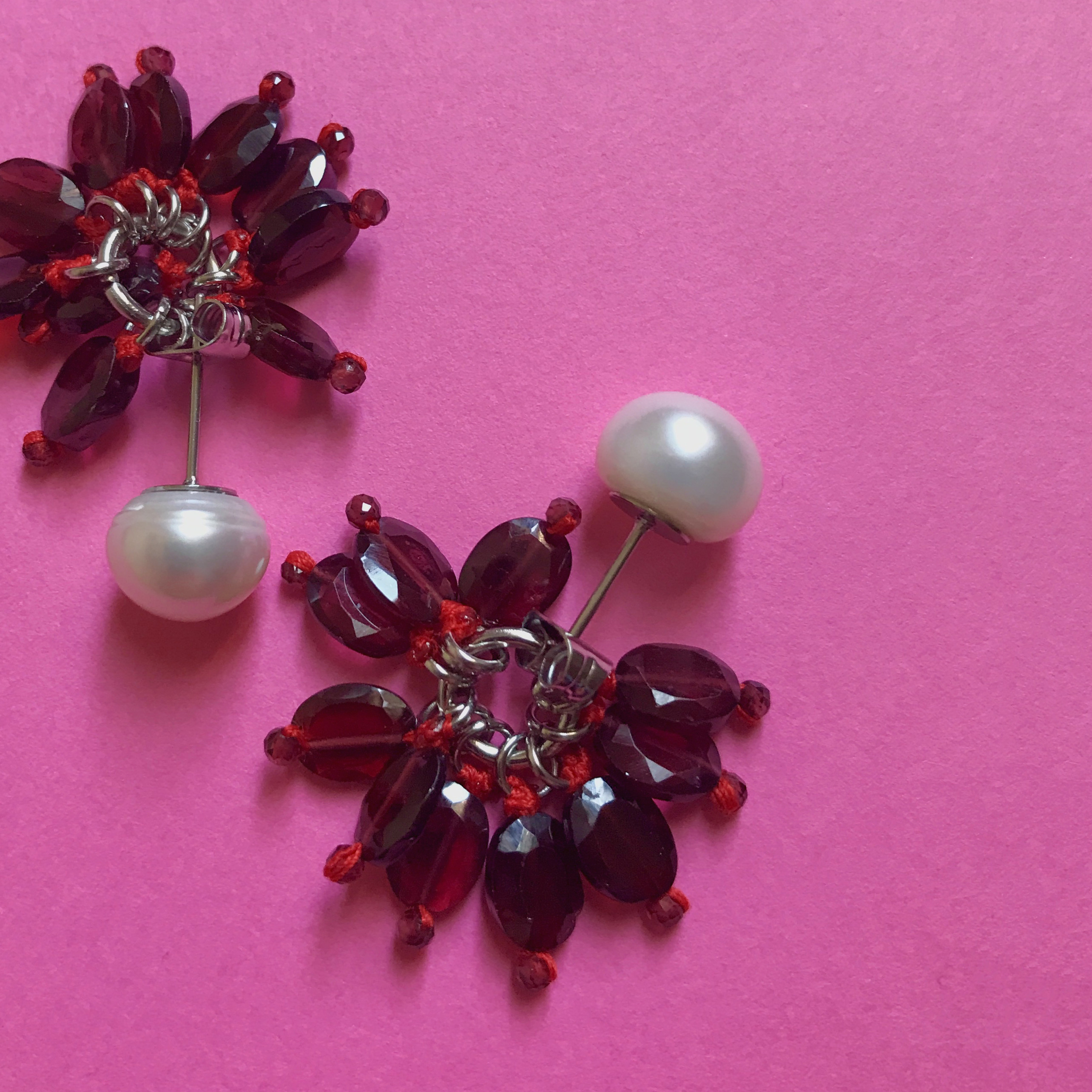 【一点物】淡水パール＋ガーネット　2wayピアス