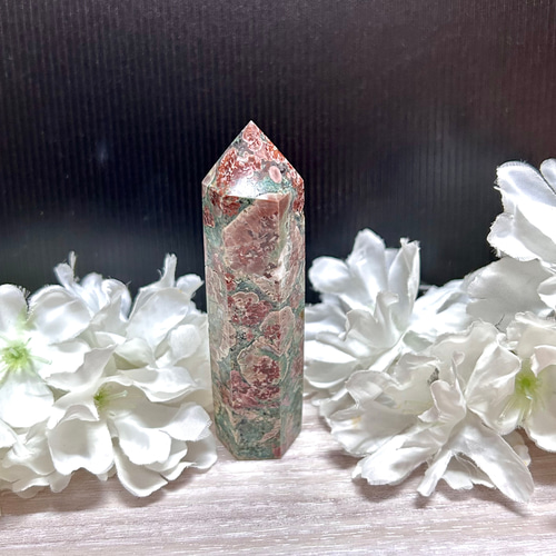 グリーンフラワージャスパー 六角柱 ポイント タワー 88mm 1個