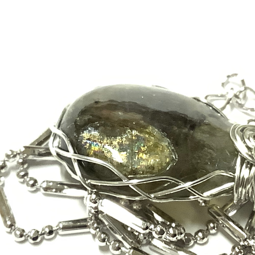 大ぶり天然石6cm ラブラドライトネックレス ピンクラブラドライト マクラメ ネックレス 天然石