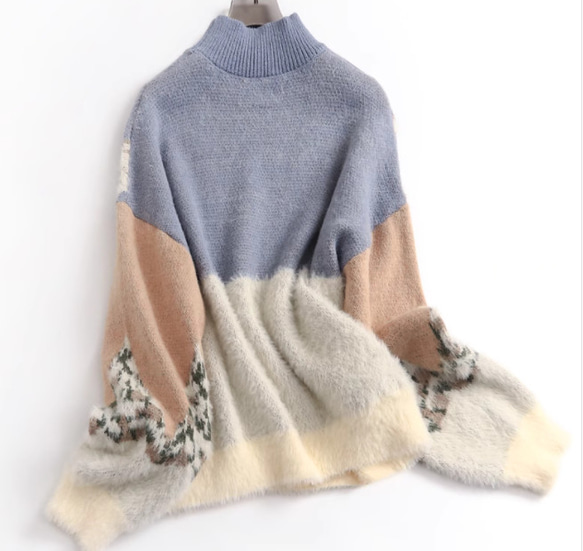 【受注】♡綿クルーネックニット.セーター やわらかい  心地良さ　ゆったり 2枚目の画像