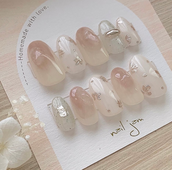 no.024マグネット ミラーフレンチ ネイルチップ 結婚式 成人式 ベージュ