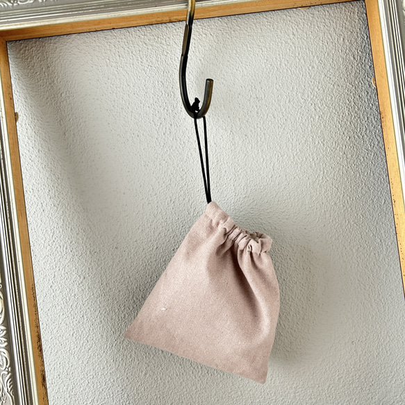 【巾着付き】コットンリネンのエコバッグ・ピンクベージュ 5枚目の画像