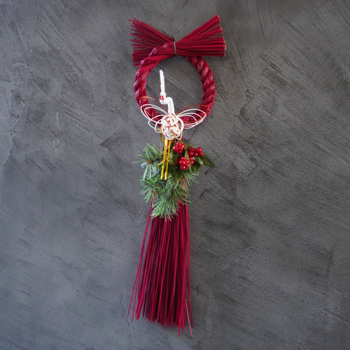 お正月2024】お正月飾り 輪飾赤・紅鶴 アートフラワー 水引 和モダン