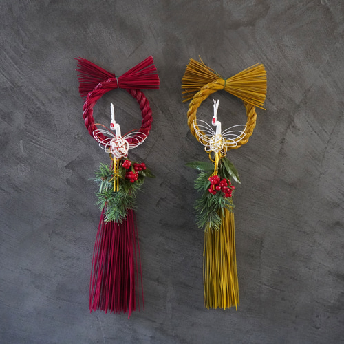 お正月2024】お正月飾り 輪飾赤・紅鶴 アートフラワー 水引 和モダン