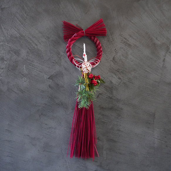 お正月2024】お正月飾り 輪飾赤・紅鶴 アートフラワー 水引 和モダン