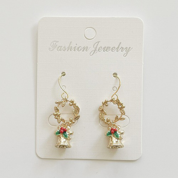 ハンドメイドピアス ミニリース＆クリスマスベル（イヤリング変更可